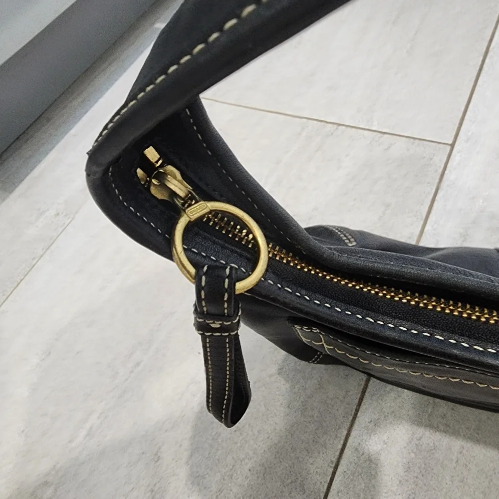 Coach Black Leather Hobo with Gold Accent